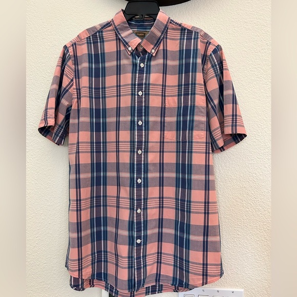FOUNDRY COMFORT STRETCH XLT PINK BLUE BUTTON UP SHORT SLEEVE PLAID TOP cotton - Picture 1 of 8